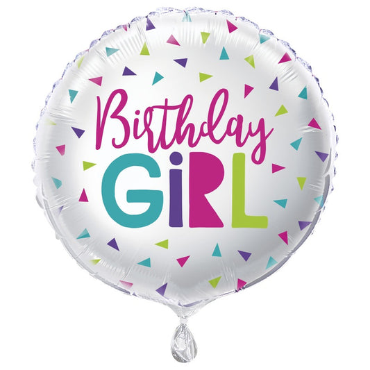 Confetti Birthday Girl Round Foil Balloon 18"  Packaged