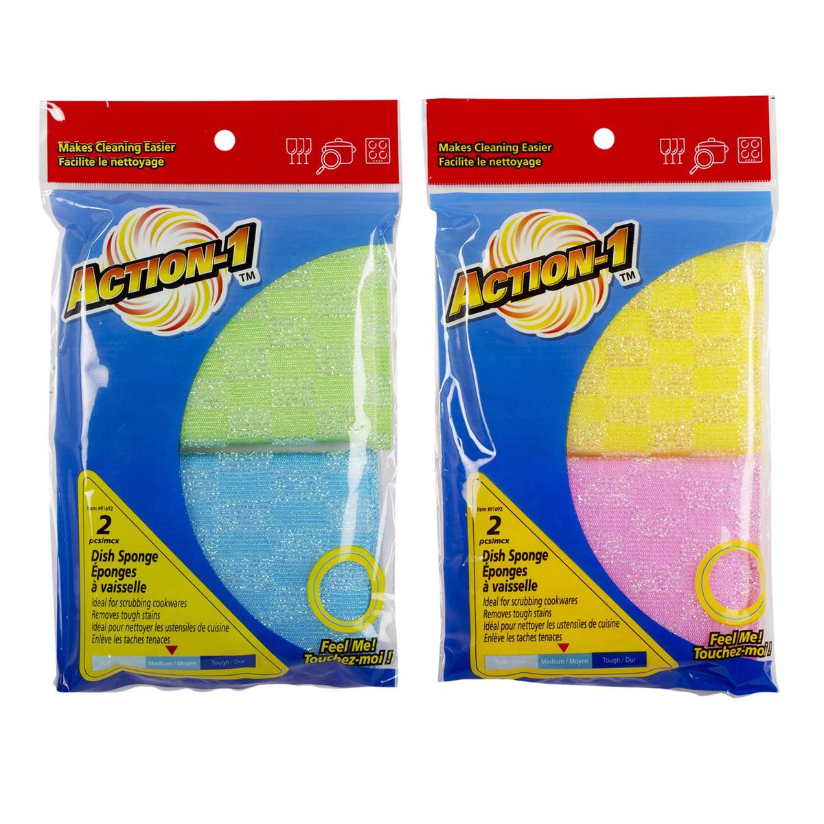 Action-1 2-PC Scrubbing Dish Sponge Printed Bag, 2 Asst.