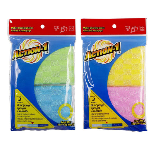 Action-1 2-PC Scrubbing Dish Sponge Printed Bag, 2 Asst.