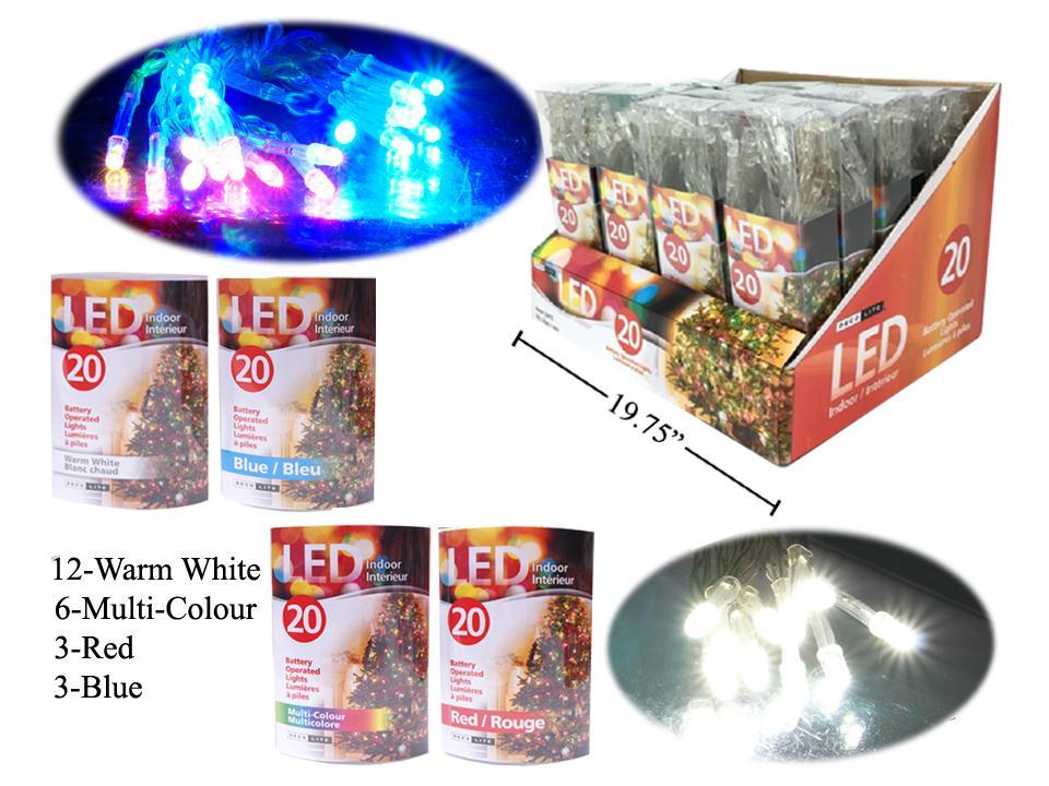 Deco L. 20pk Mini Indoor LED Lights ,4asst.,24/PDQ, 6.2ft., col. insert