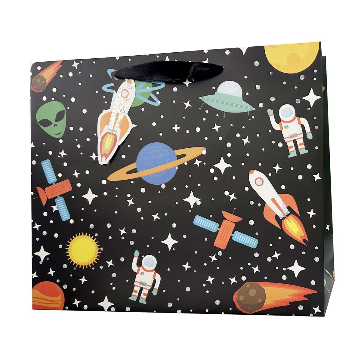 Paper T. DLX Gift Bag, Medium Horizontal, Bday Space, Matte/HS, 210GSM,