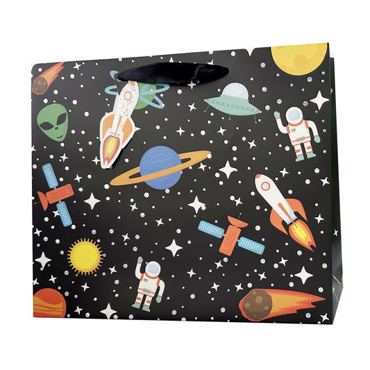 Paper T. DLX Gift Bag, Medium Horizontal, Bday Space, Matte/HS, 210GSM,