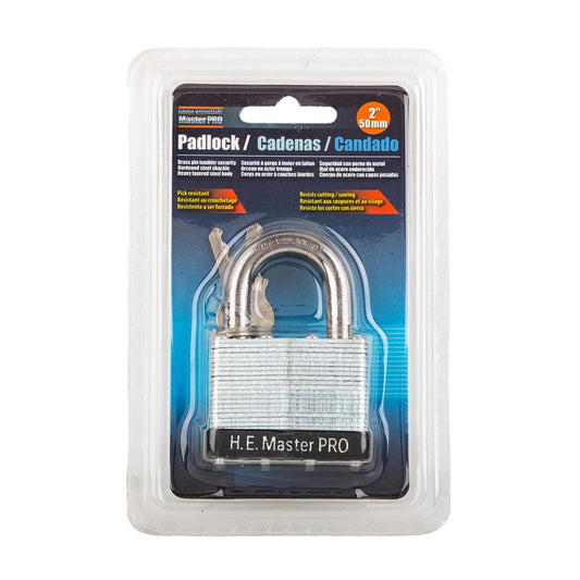 H.E. Master Pro, 2" Laminated Padlock, clamshell