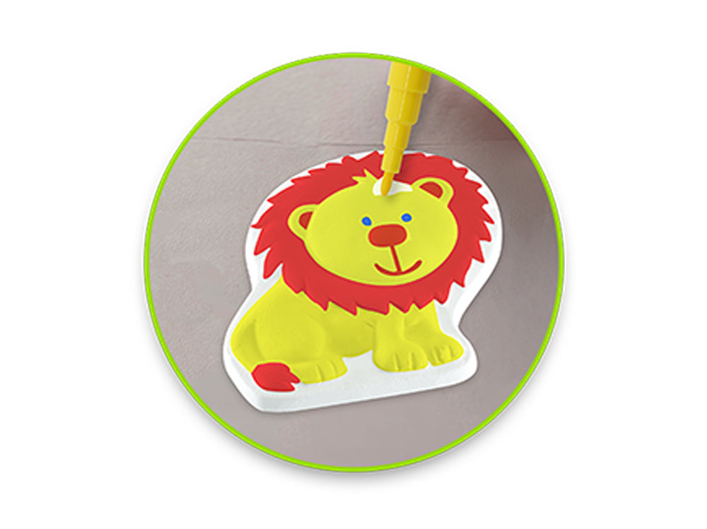 Krafty Kids Kit: 2.75" DIY Plaster Medallion Coloring Kit w/3 Markers C) Lion