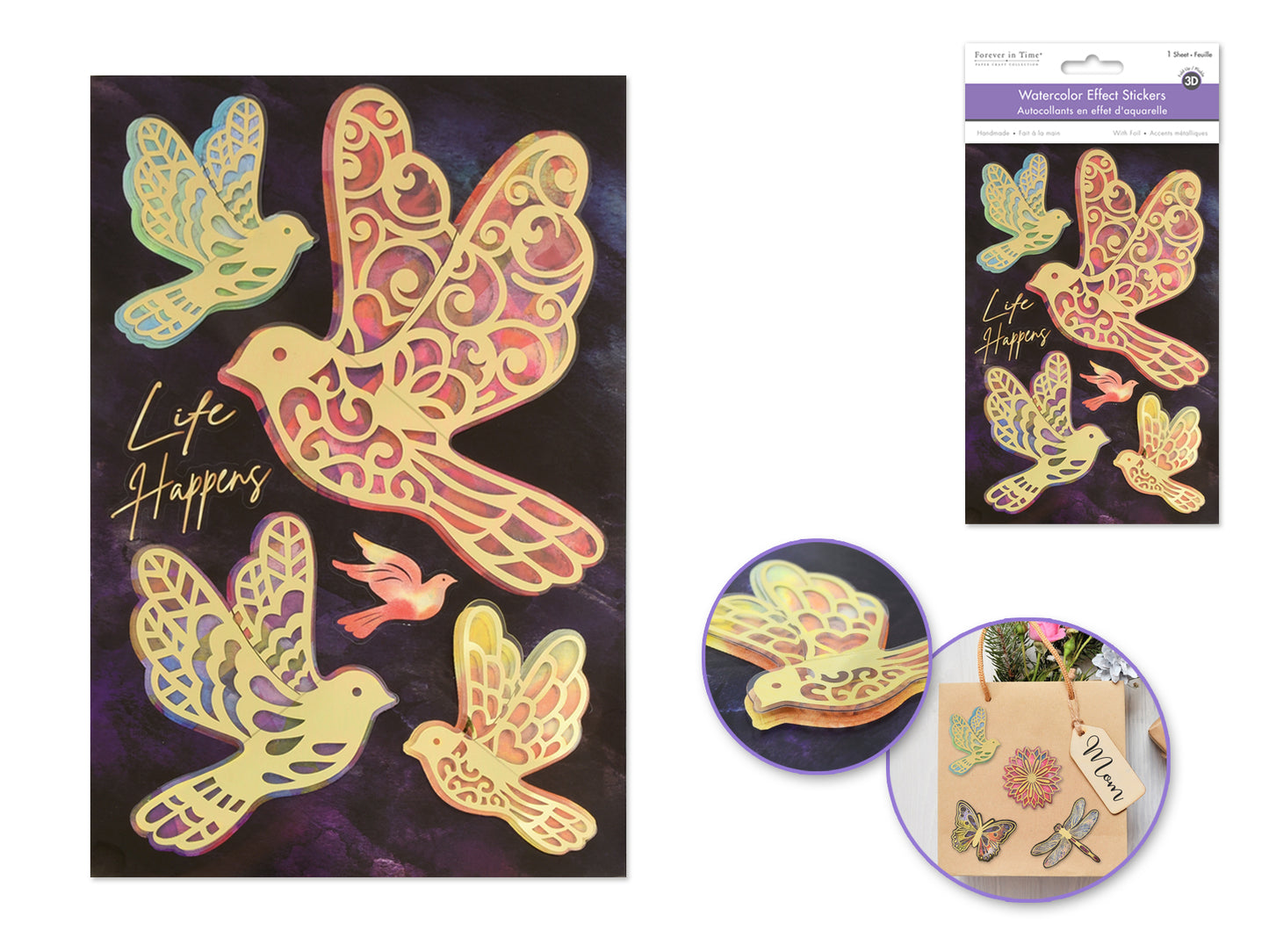 Handmade Sticker: 4.9"x7.3" 3D Gold Foil Fold-Up C) Birdie (Copy)