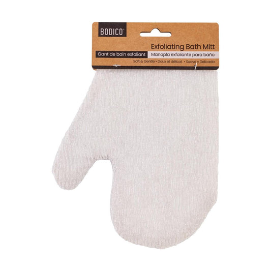 Bodico, Exfoliating Bath Mitt, Gentle, Grey trim, nylon, 12.5x9.5cm, hc