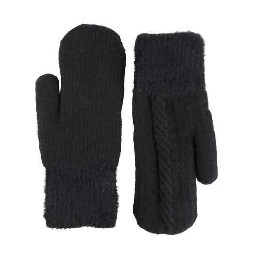 NordicT. Mitt w Fluffy Cuff & TwistDetail, black, hc