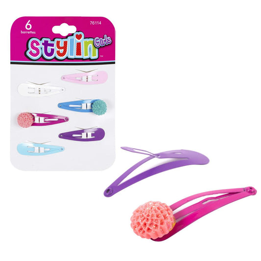 Stylin G, 6p Snap Barrette 2 w/ flower glitter, hc