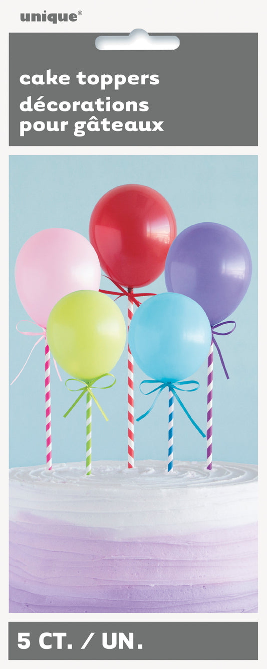 Mini Balloon Stick Cake Toppers Assorted Colors Pack of 5 Birthday Cake Decoration