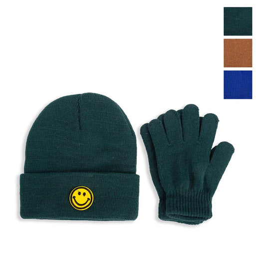 Nordic T. Boys Smiley Beanie & Glove Set, Darks, 3-6y, 3 col, ht