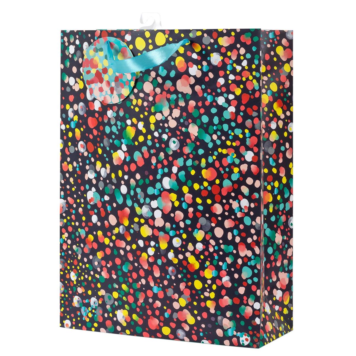 Paper T. Gift Bag, Jumbo, Watercolour Splatter, Black.. 157GSM, Tag +j-hook