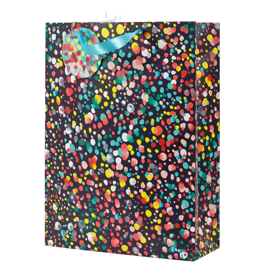 Paper T. Gift Bag, Jumbo, Watercolour Splatter, Black.. 157GSM, Tag +j-hook