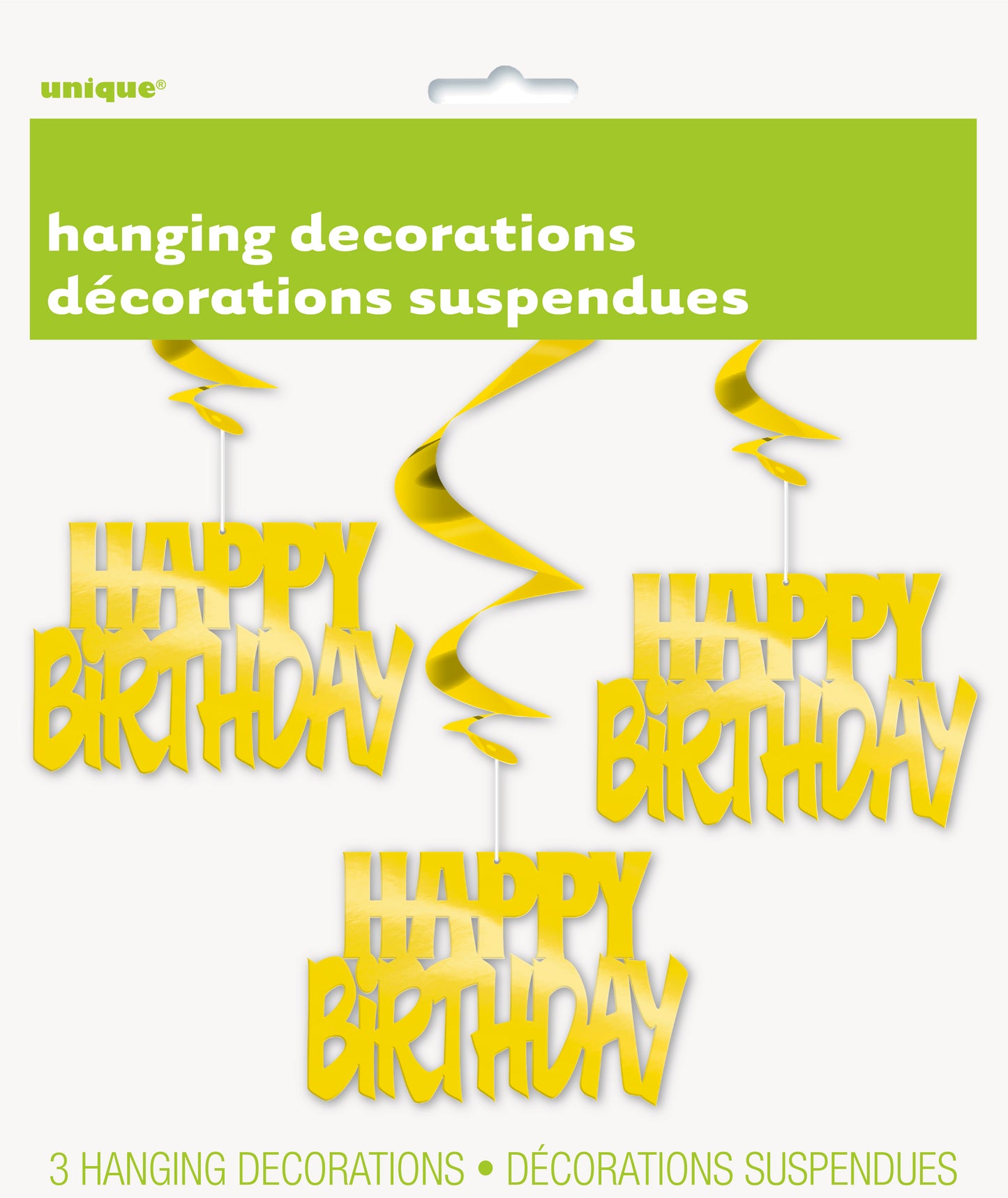 Happy Birthday Gold Foil Hanging Swirl Decorations – 32" Party Decor, 3 Ct