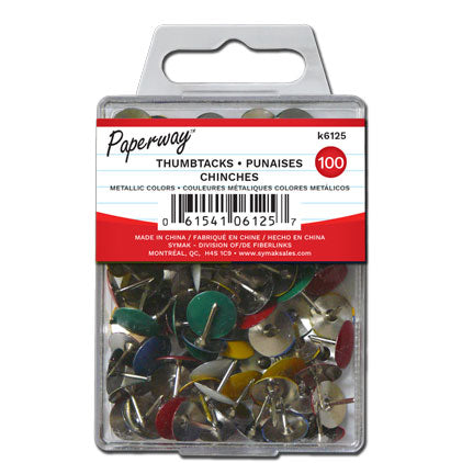 100 THUMBTACKS METALLIC COLORS