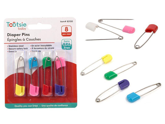 Tootsie Baby, 8-pc Baby Diaper Pins b/c,