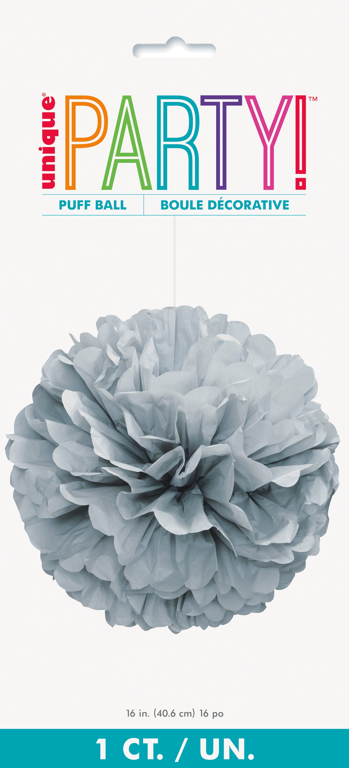 Silver Solid Hanging Tissue Pom Pom – 16" Party Decoration