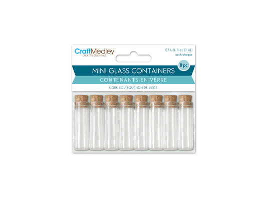 Glass Vials: 12mmx40mm Mini w/Cork Lid x8