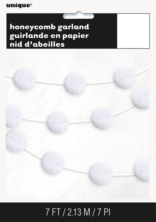 White Honeycomb Ball Garland – 7 ft Party Decoration Garland