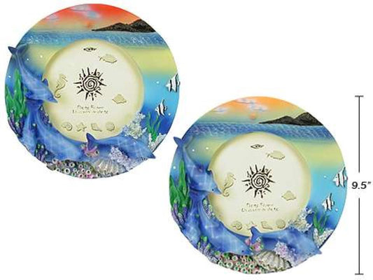 9.5" Dia. Dolphin Photo Frame,  Poly-resin  2 col., box