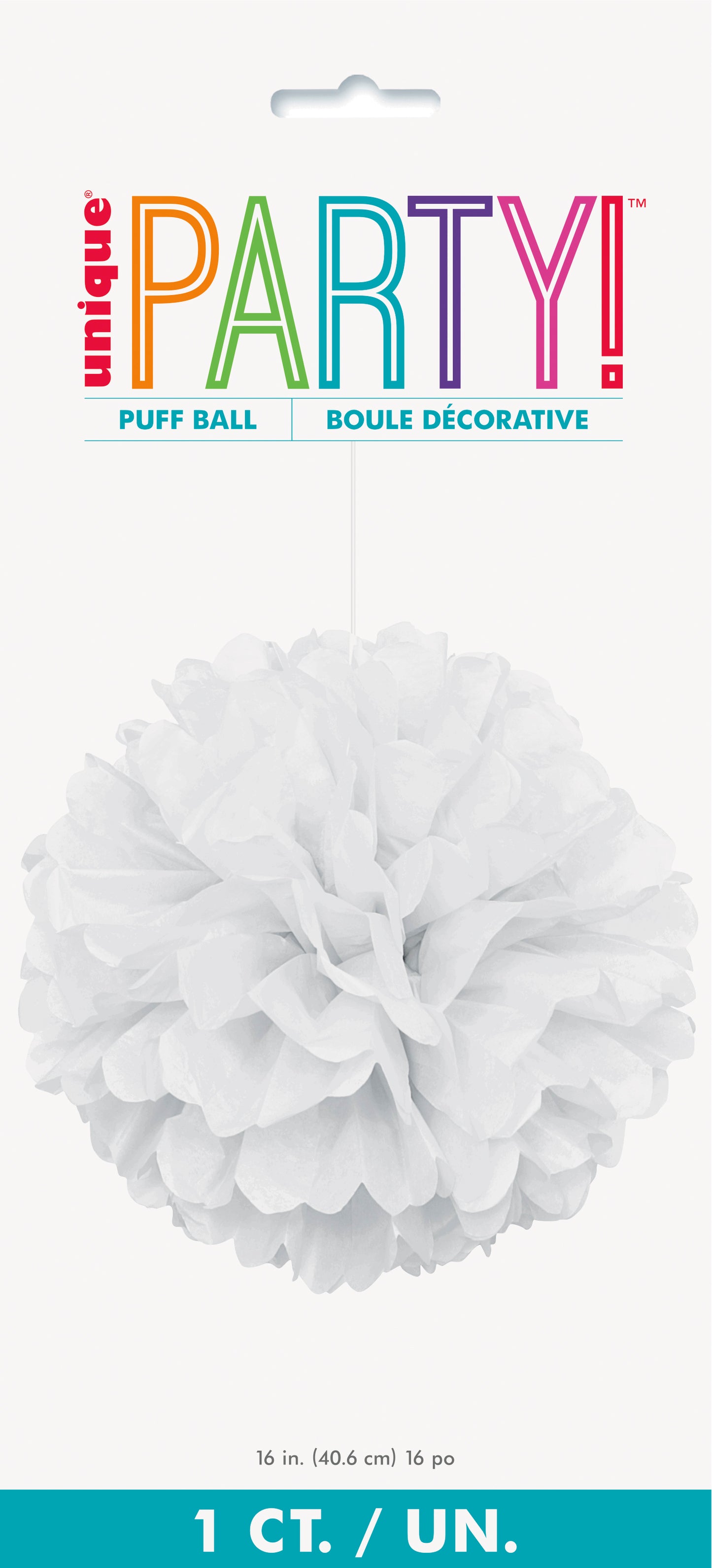 White Solid Hanging Tissue Pom Pom – 16" Party Decoration