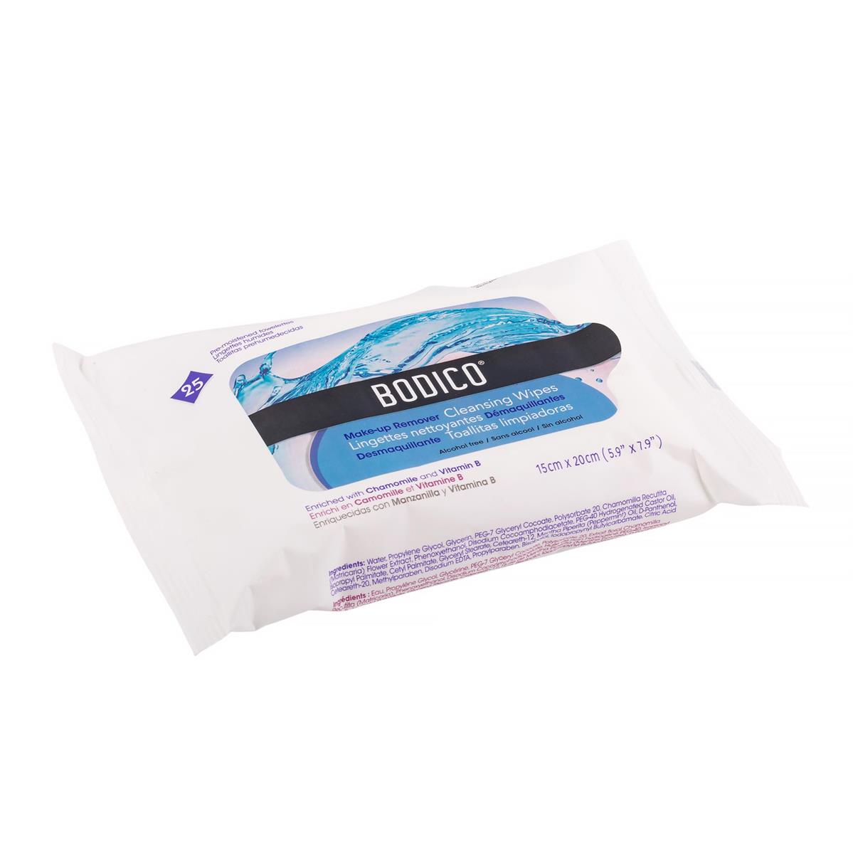 Bodico, 25-pc Facial Wipes, 15x20cm Printed Bag, 24/display box (82344)