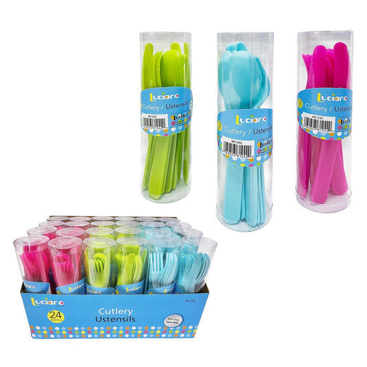 Luciano 12pc Cutlery Set in Acetate  Tube,3cols.,24/DPY, label(ES10363)