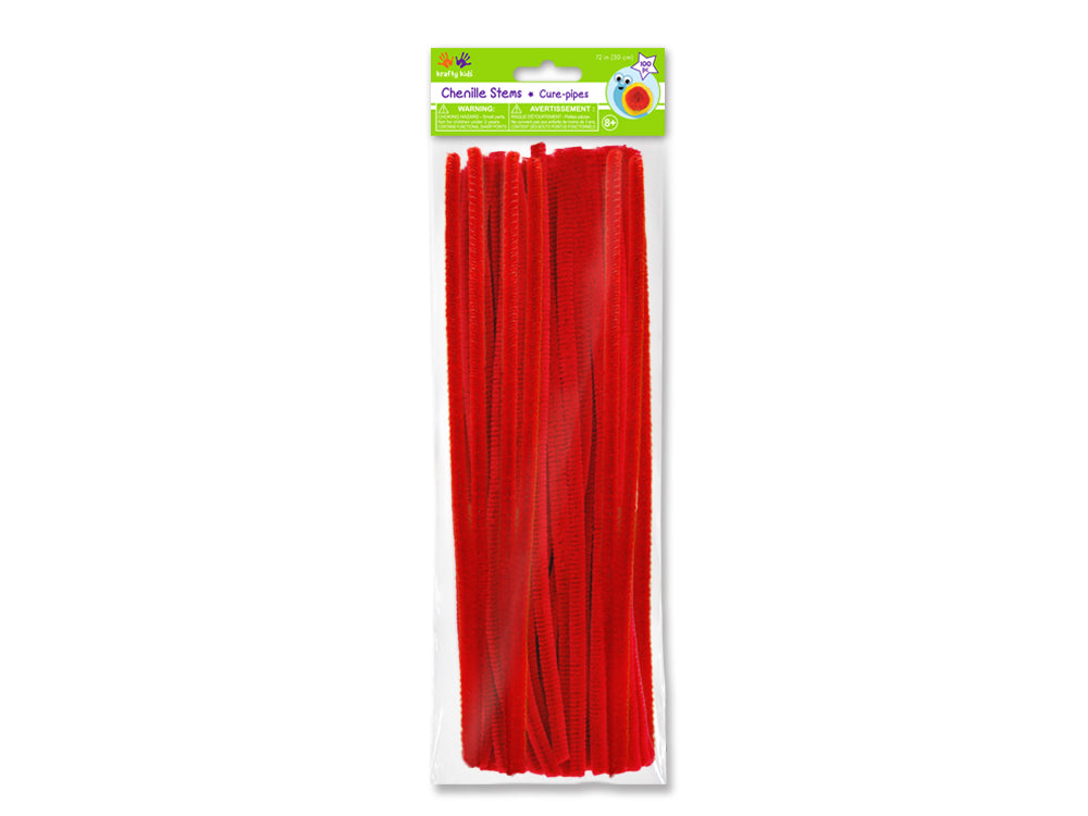 Chenille Stems: 6mmx30cm 100/pk Pipe Cleaners L) Red
