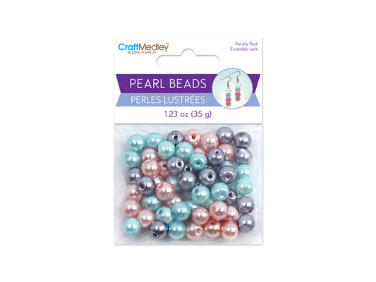 Pearl Beads: 8mm Glass Fired Pearls 35g 3-Col Asst Multi-Pack C) Bloom