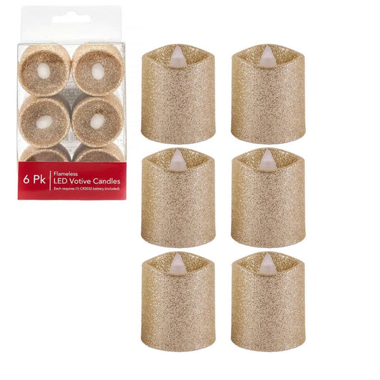 Deco L. 6PK LED Glitter Votives, Gold, Batteries included (CR2032), pvc box
