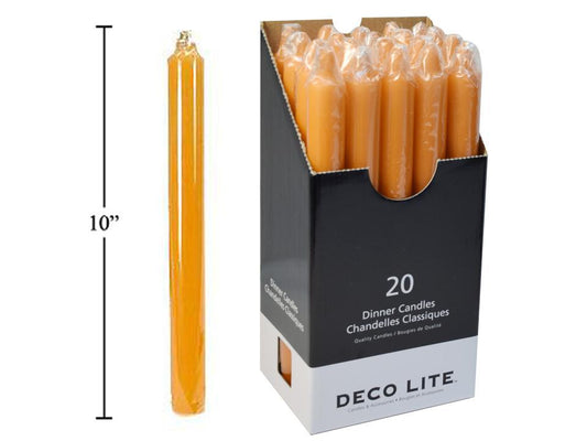 Deco Lite 10" Dinner Candle, Orange, 20/dsp, cello wrapped