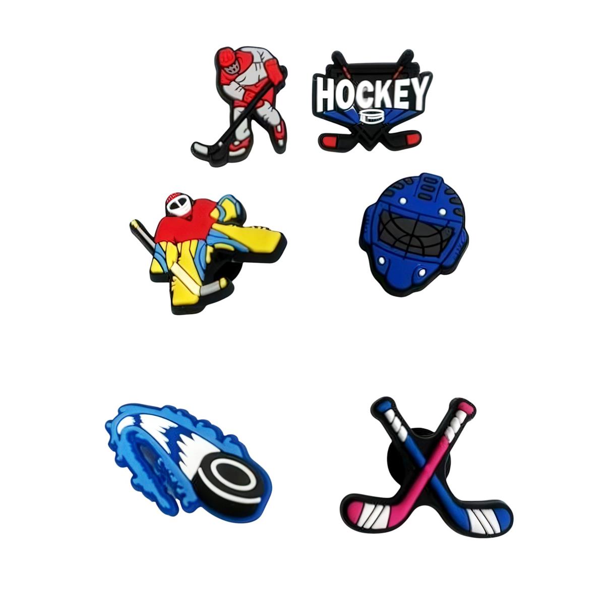 6pk PVC Charms for Sandals, Hockey Theme,pbh