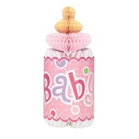 Pink Dots Baby Shower Bottle Shaped Honeycomb Decoration  12",12"