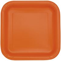 Pumpkin Orange Solid Square 9 Dinner Plates  14ct"