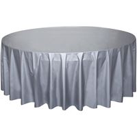 Silver Solid Round Plastic Table Cover  84",12"