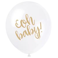 Latex Balloon 12"-White Gold Oh Baby" Baby Shower,8ct