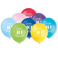 Helium filled -Latex Balloon: Fun Happy 10th Birthday - 12" Latex Balloons