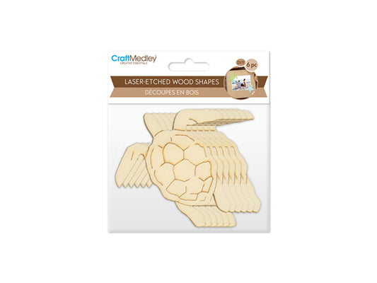 Wood Craft: Laser-Etched Wood Shapes x6 F) Turtle