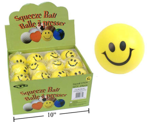63mm PU Squeeze Happy Face Ball,  24/dsp