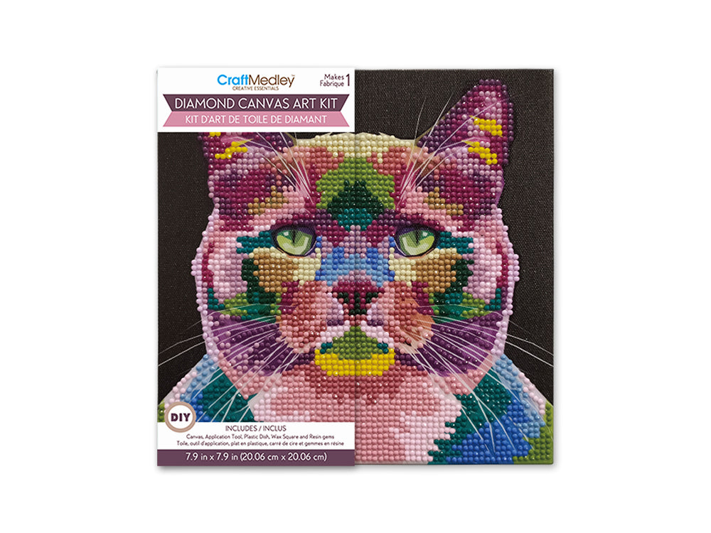 Stretch Artist Diamond Painting Canvas Kit: 7.9"x7.9" Primed Back-Stapled A) Cat