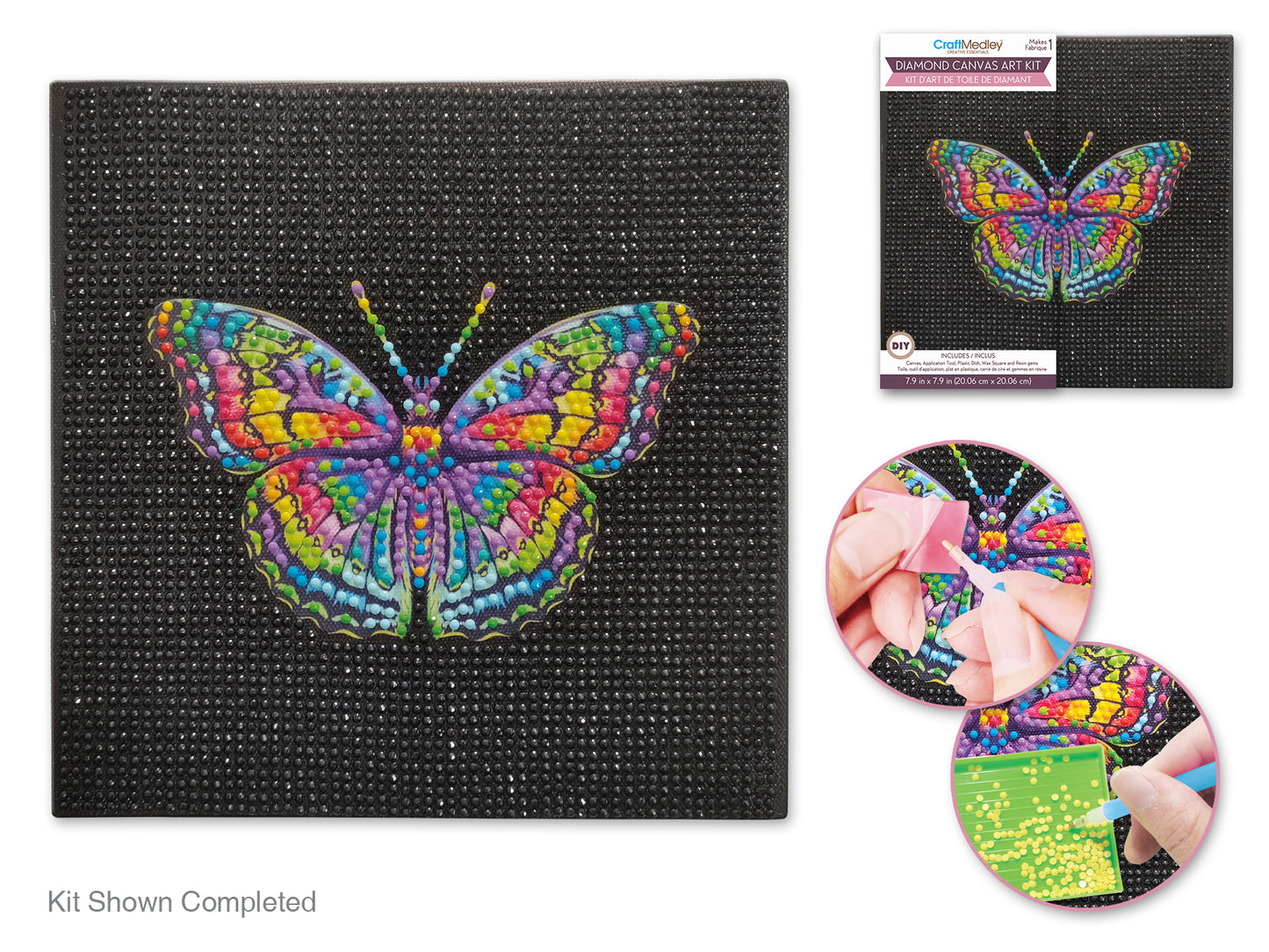 Stretch Artist Diamond Painting Canvas Kit: 7.9"x7.9" Primed Back-Stapled C) Butterfly