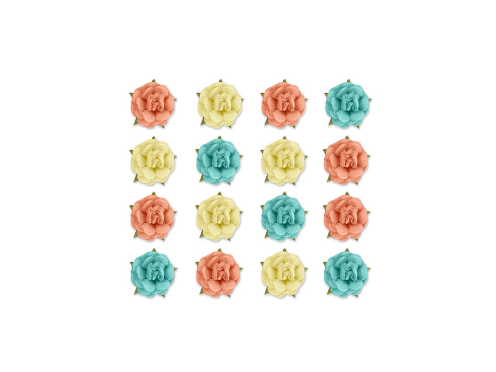 Floral Embellish: 1.5cm 3D Handmade Paper Micro Roses 16pc w/Stem Asst D) Paradise