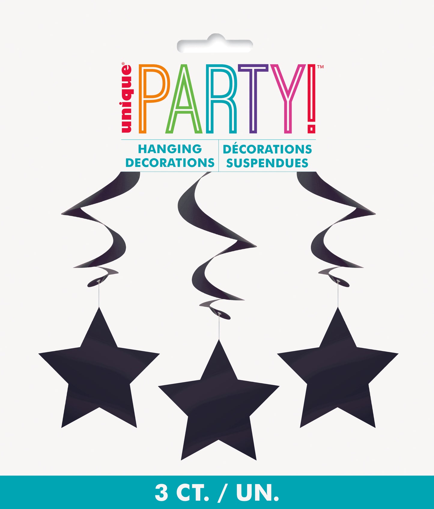 Black Solid Hanging Swirl Decorations – 26" Party Decor, 3 Ct