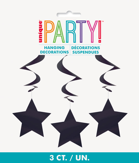 Black Solid Hanging Swirl Decorations – 26" Party Decor, 3 Ct