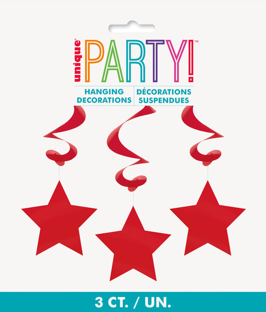 Ruby Red Solid Hanging Swirl Decorations – 26" Party Decor, 3 Ct