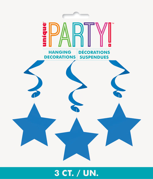 Royal Blue Solid Hanging Swirl Decorations – 26" Party Decor, 3 Ct