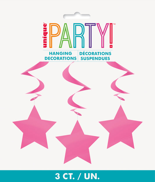 Hot Pink Solid Hanging Swirl Decorations – 26" Party Decor, 3 Ct