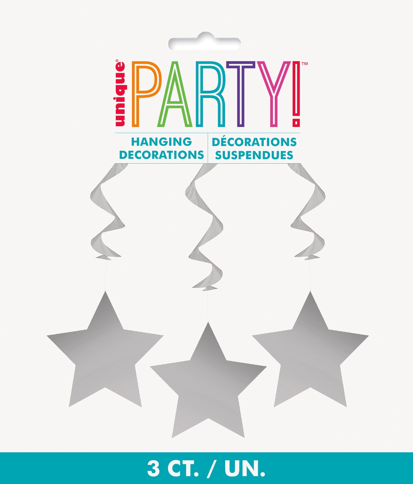 Silver Solid Hanging Swirl Decorations – 26" Party Decor, 3 Ct