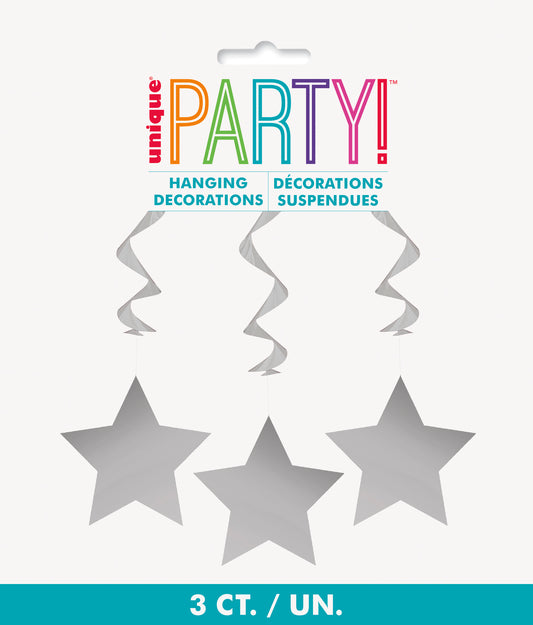 Silver Solid Hanging Swirl Decorations – 26" Party Decor, 3 Ct