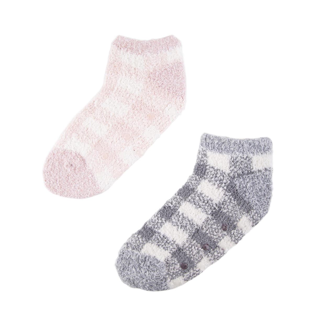 Nordic T. Ladies Fuzzy Socks, 2 asst, short w antislip, hc