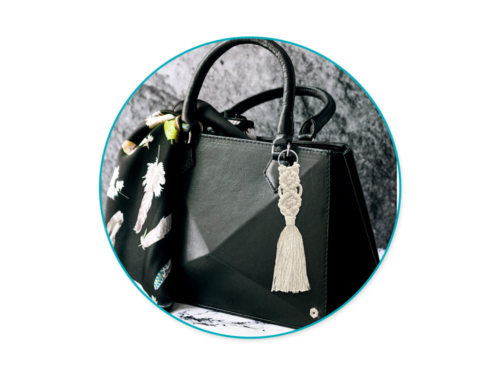 Needlecrafters: DIY Macramé Keychain Kit w/Key Ring~ Makes 2 A) Ecru